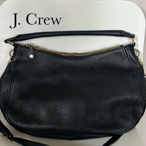 J. Crew Black Pebbled Leather Shoulder Bag with 3 Compartments & Crossbody Strap